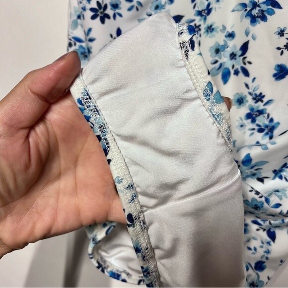 Shoshanna Floral Deep V Tie Strap One Piece Swimsuit White Blue 0 - Picture 8 of 15